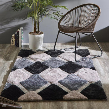3D GEO Plush Geometric Diamond Hand-Carved Hi-Low Soft Shaggy Grey/Cream Rug-Origins-Rug Love - The Most Loved Rug Store